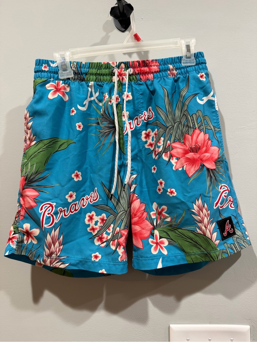 Hurley Teal Floral Swim Trunks with Pink Flowers